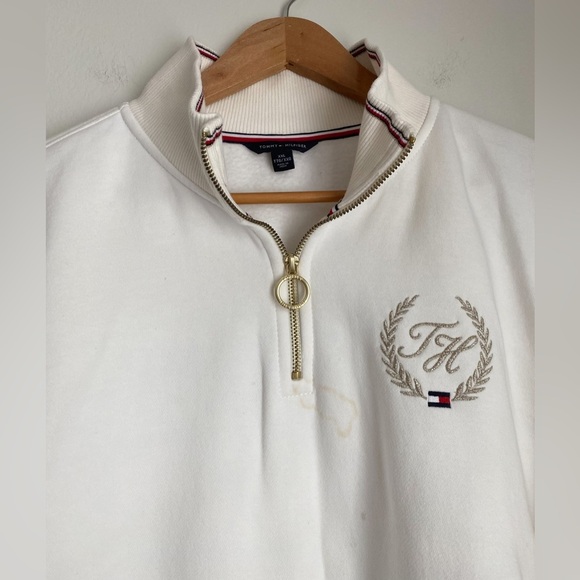 Tommy Hilfiger Logo White Pullover Crew Neck Sweatshirt Popover Zip Preppy XXL - Picture 4 of 9